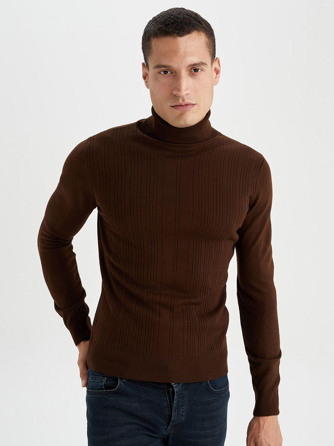 defacto-men-brown-striped-pullover