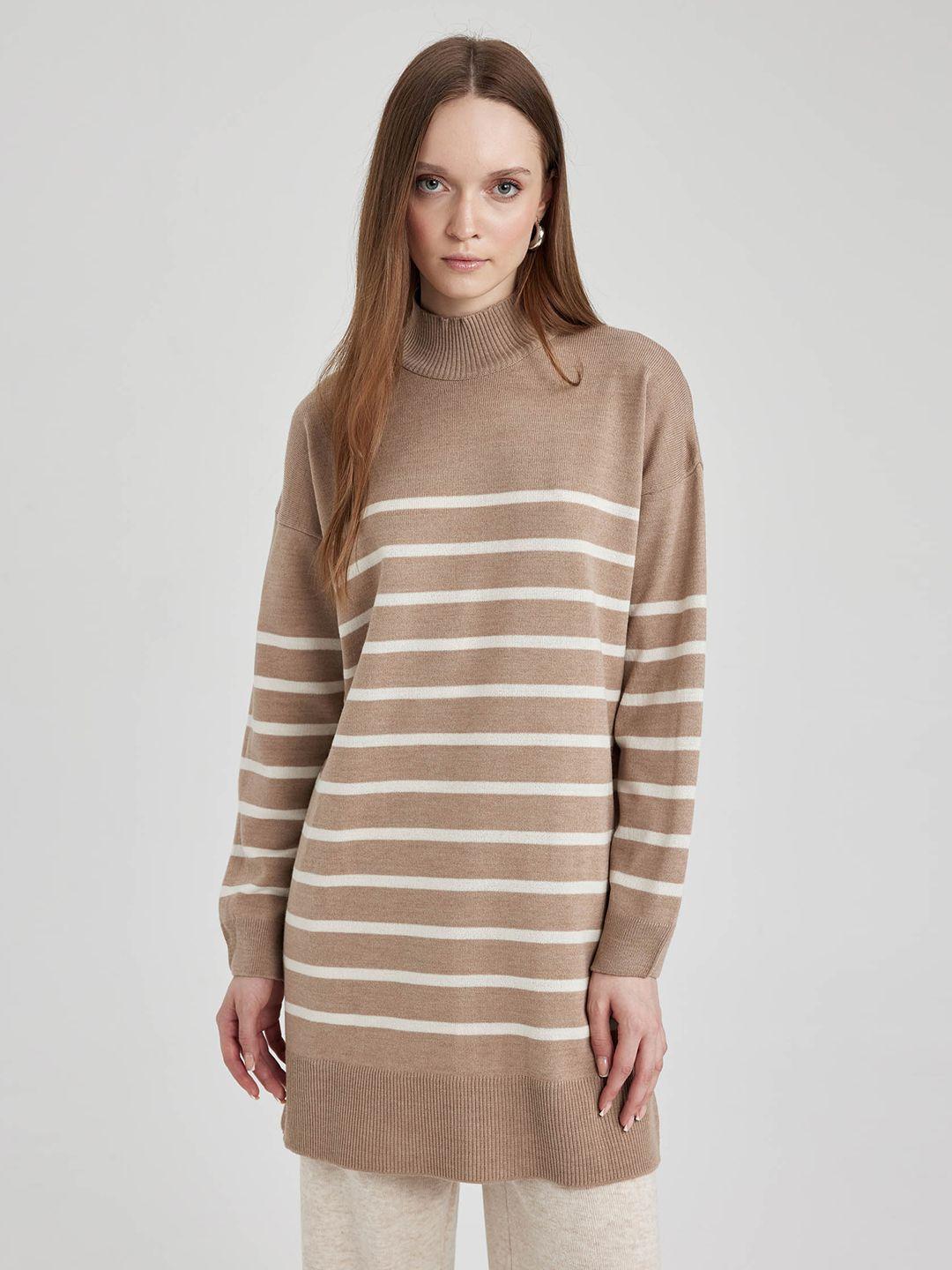 defacto-striped-mock-collar-acrylic-longline-pullover-sweater