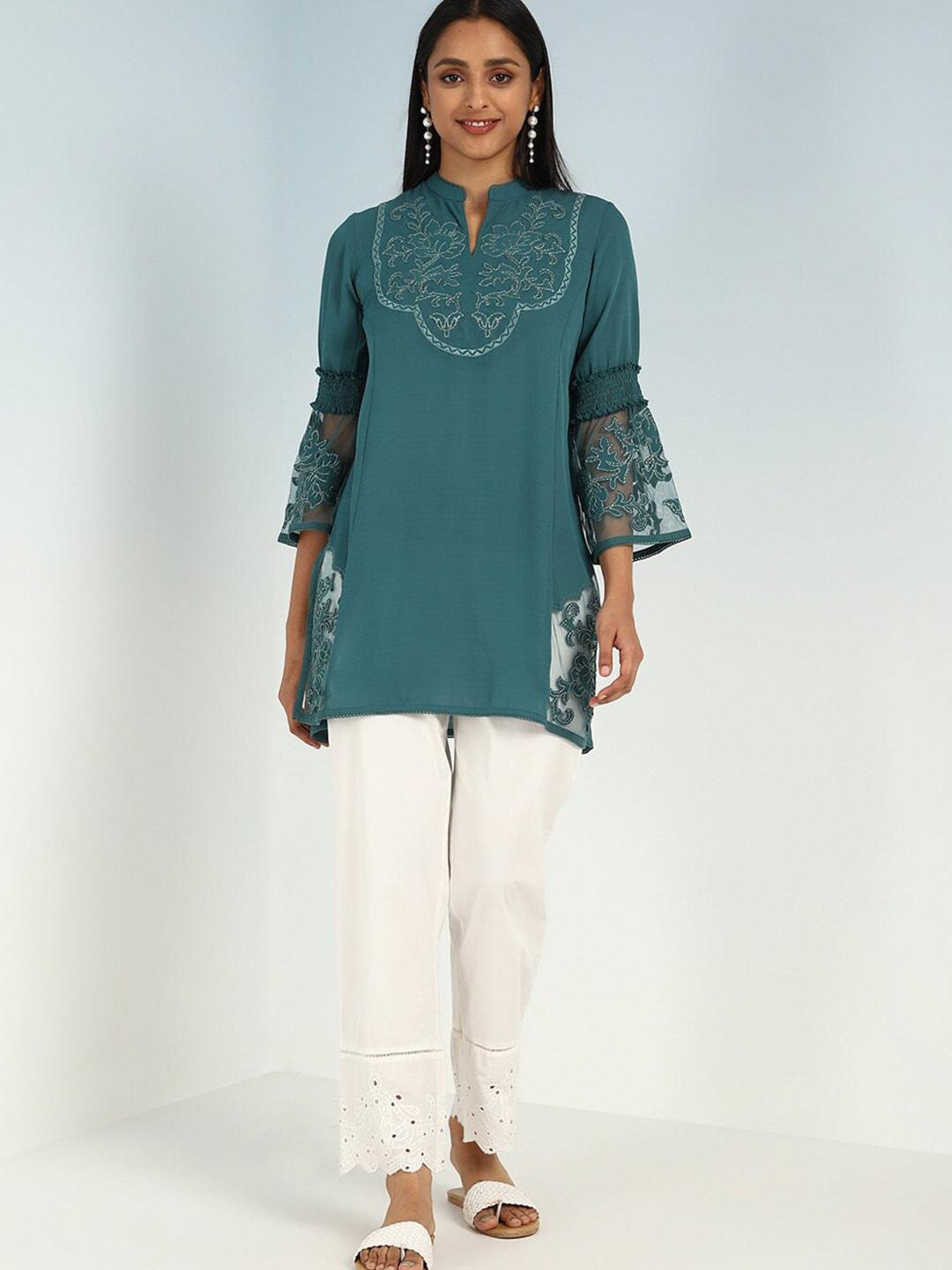 Lakshita Floral Embroidered Lace Inserts Tunic
