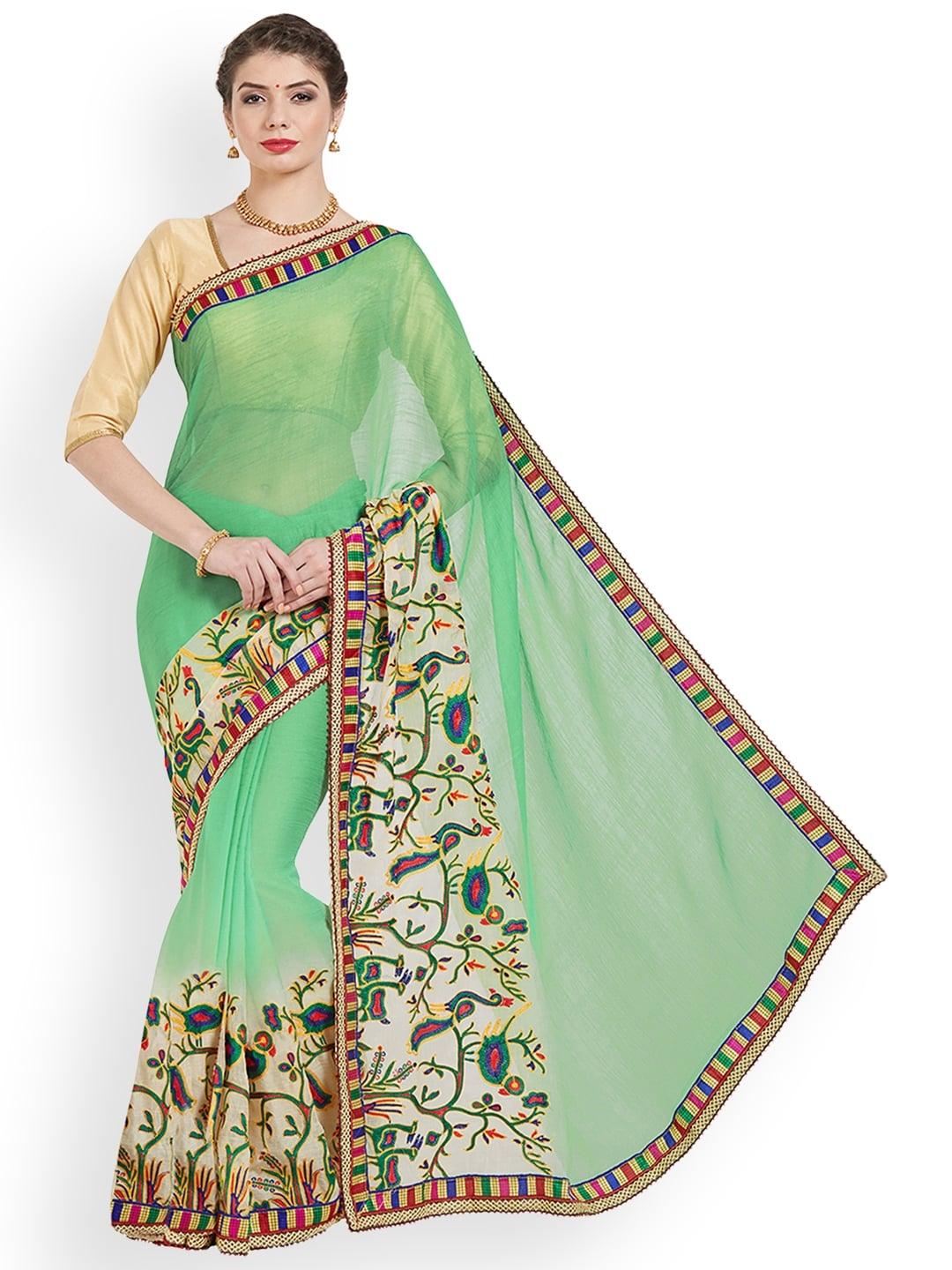 kvsfab-green-&-beige-poly-chiffon-embroidered-saree