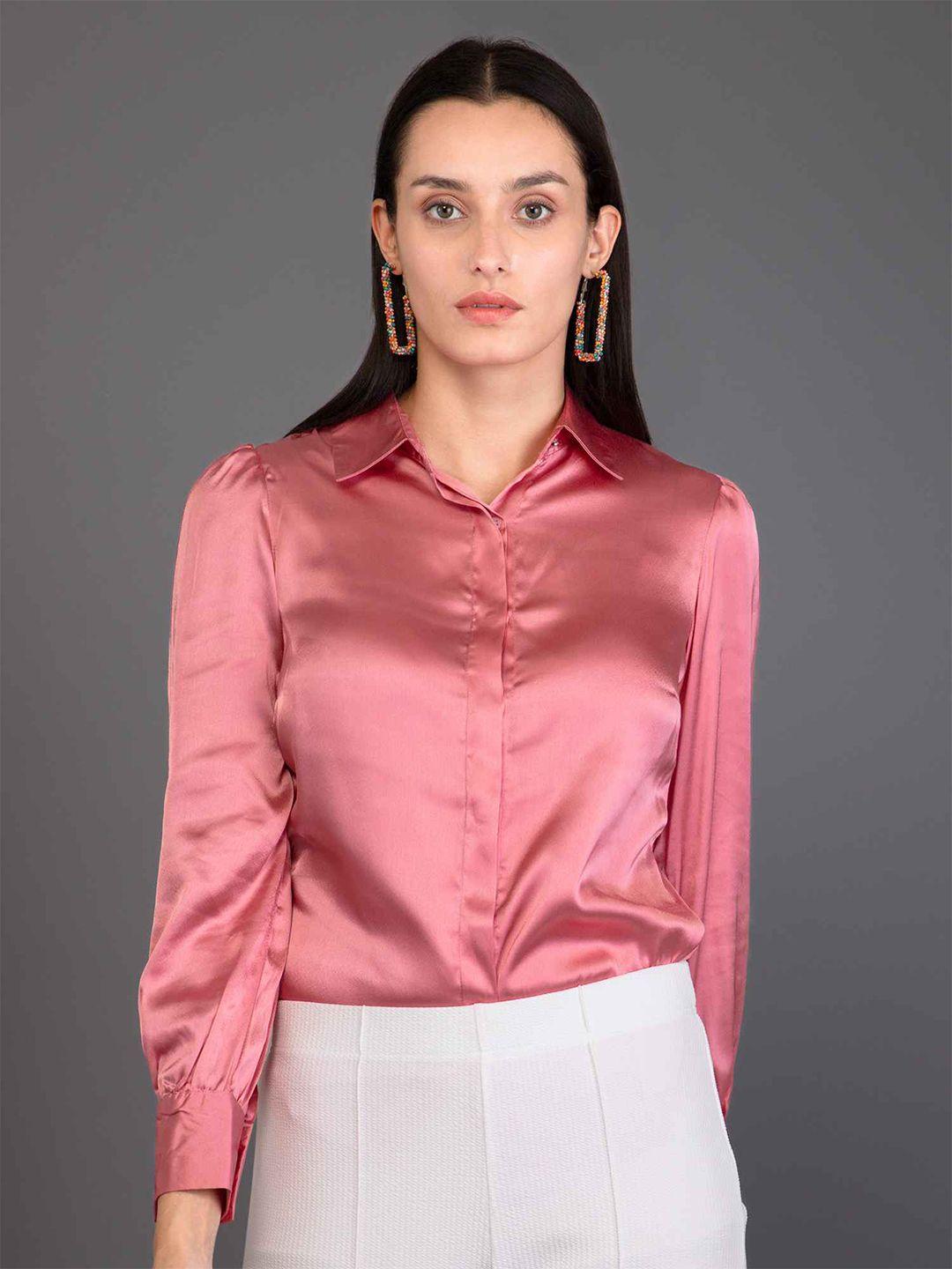 PURYS Classic Spread Collar Satin Casual Shirt