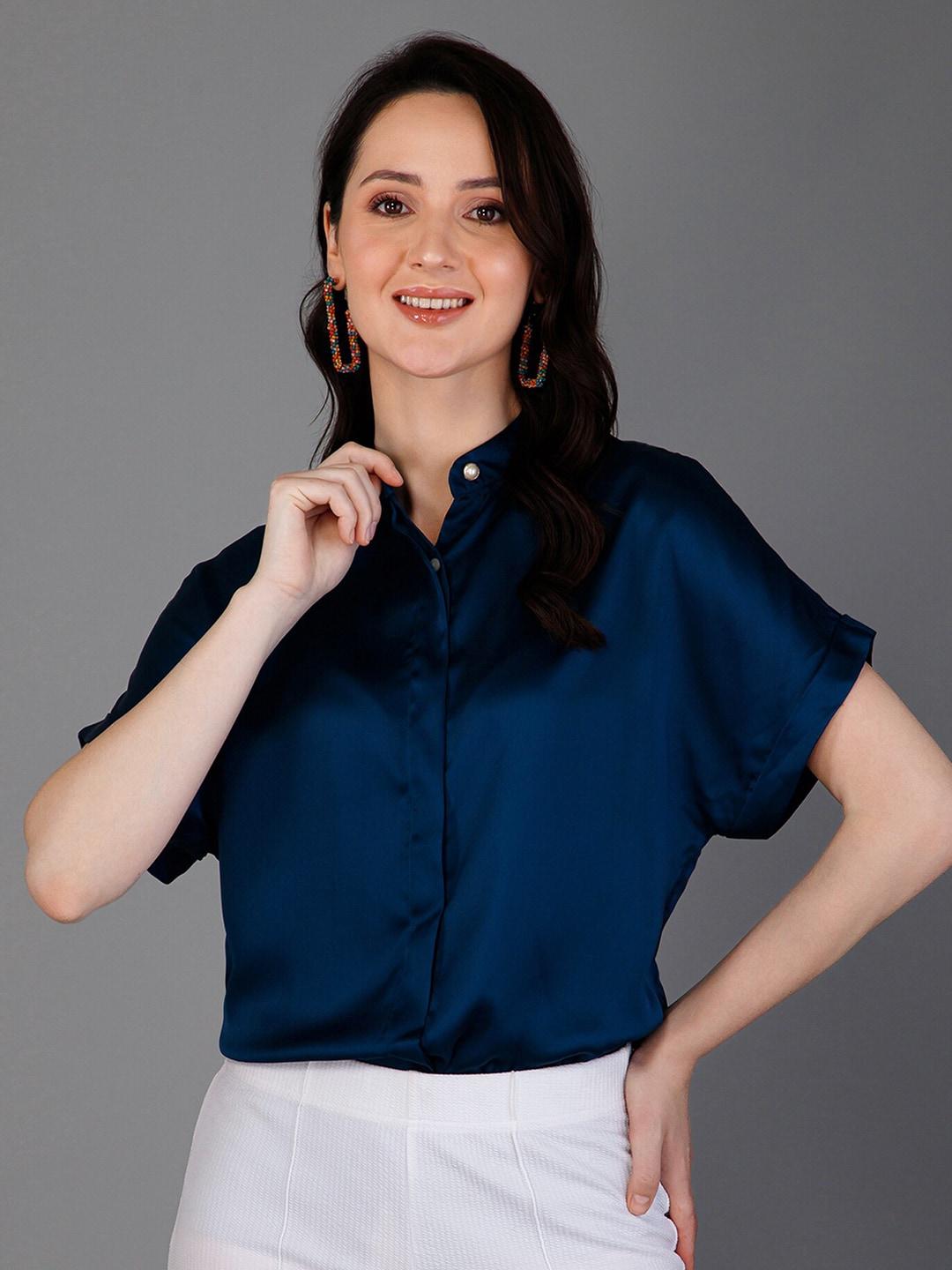PURYS Classic Mandarin Collar Satin Casual Shirt