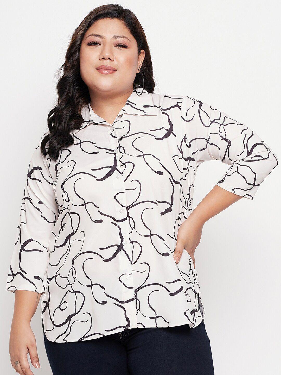 NABIA Plus Size Abstract Printed Shirt Style Top.