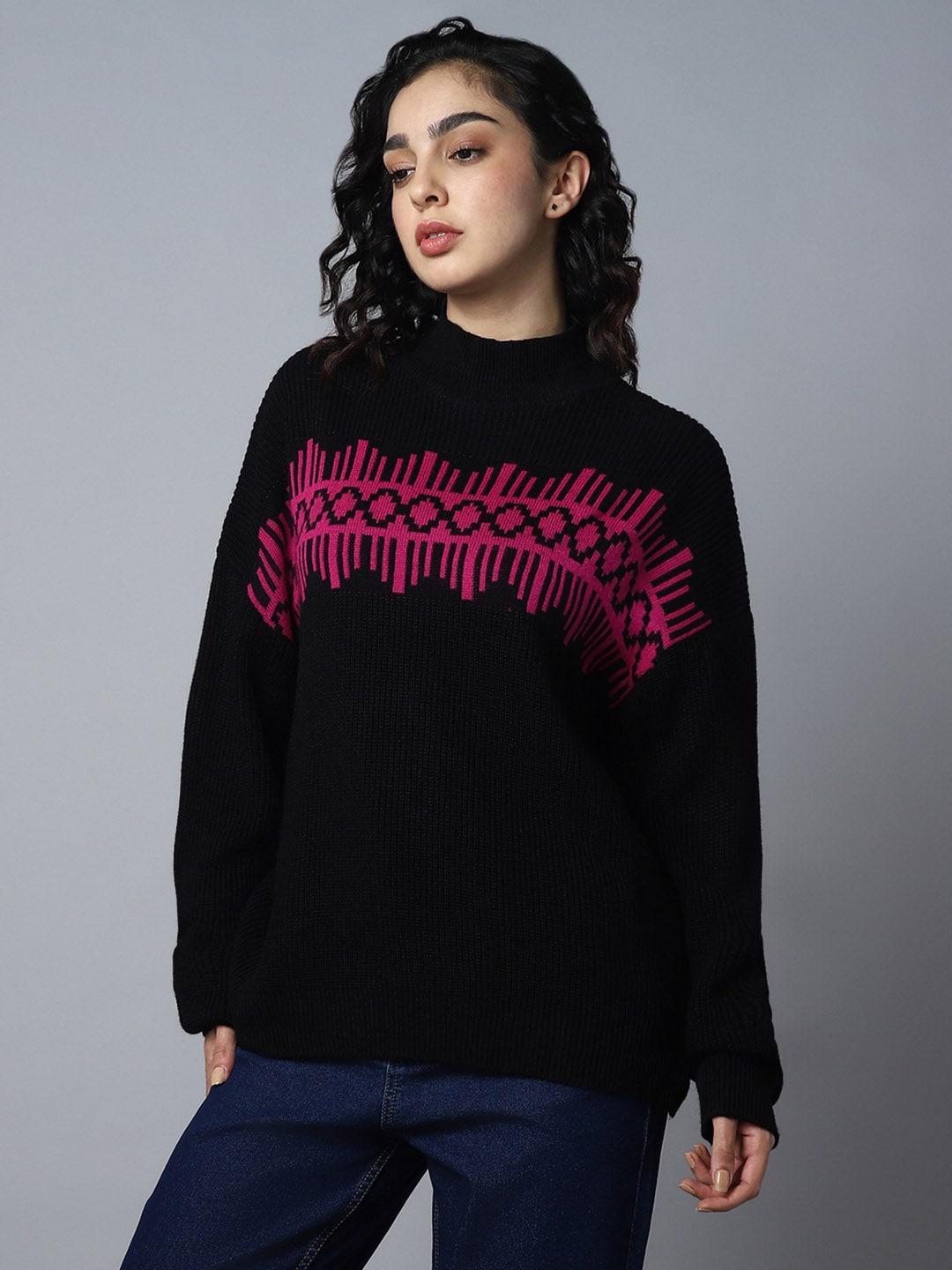 high-star-geometric-printed-mock-collar-long-sleeve-acrylic-pullover-sweaters