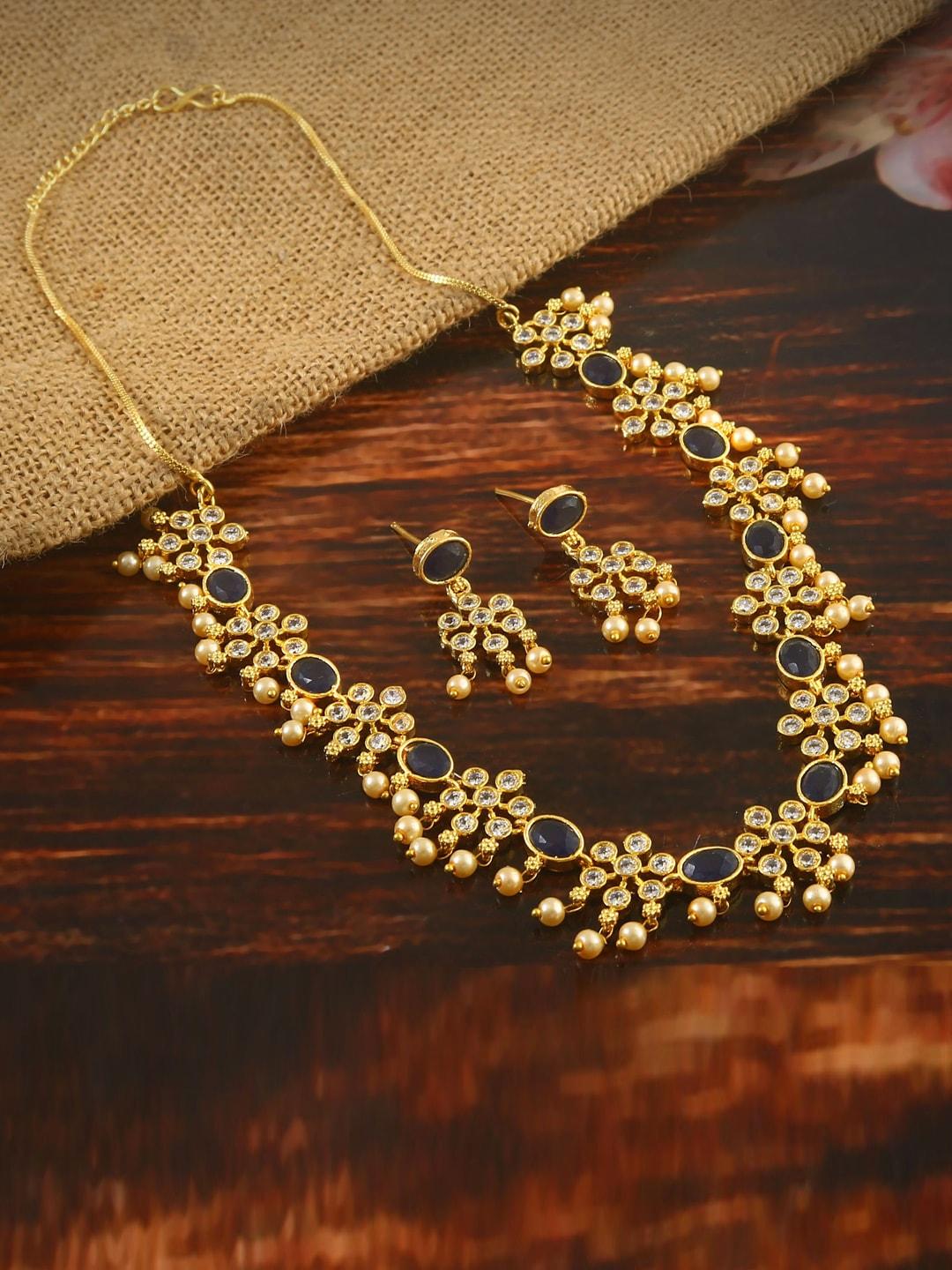 Jewar Mandi Gold-Plated CZ & AD Studded Jewellery Set