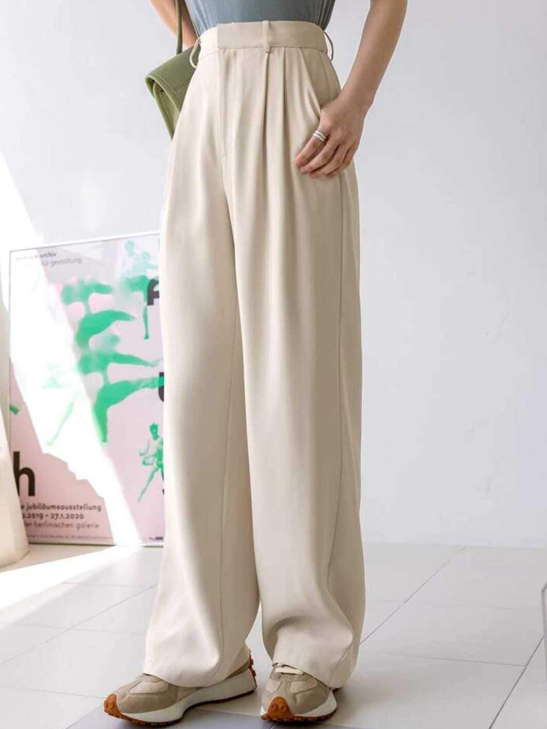 Next One Women Smart Loose Fit High-Rise Easy Wash Parallel Trousers