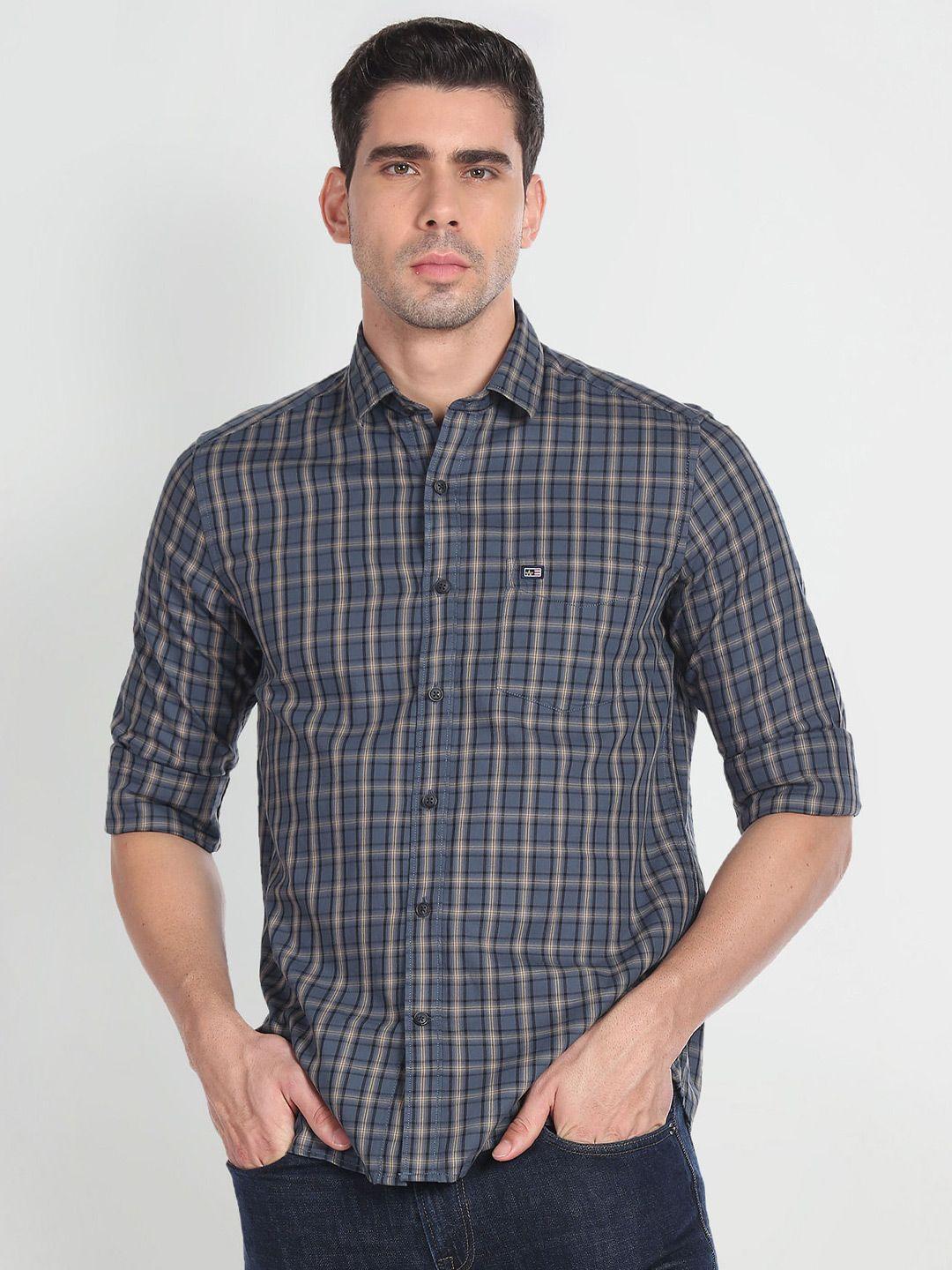 arrow-sport-spread-collar-slim-fit-tartan-checked-casual-pure-cotton-shirt