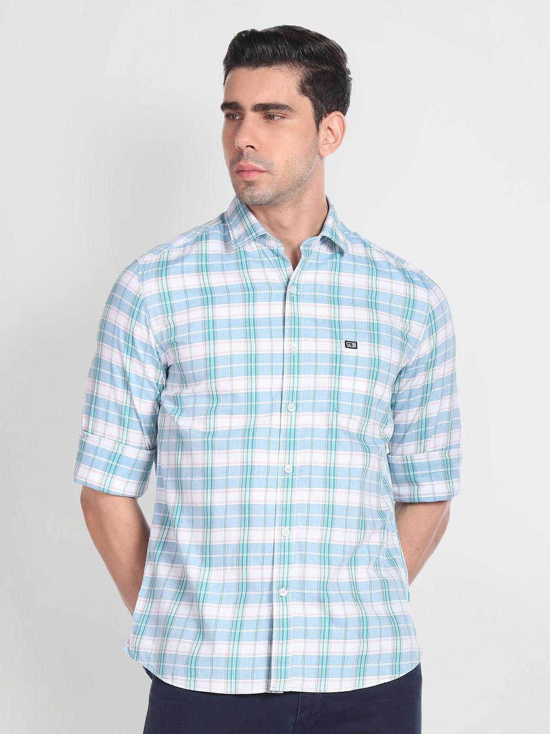 arrow-sport-spread-collar-slim-fit-checked-casual-pure-cotton-shirt