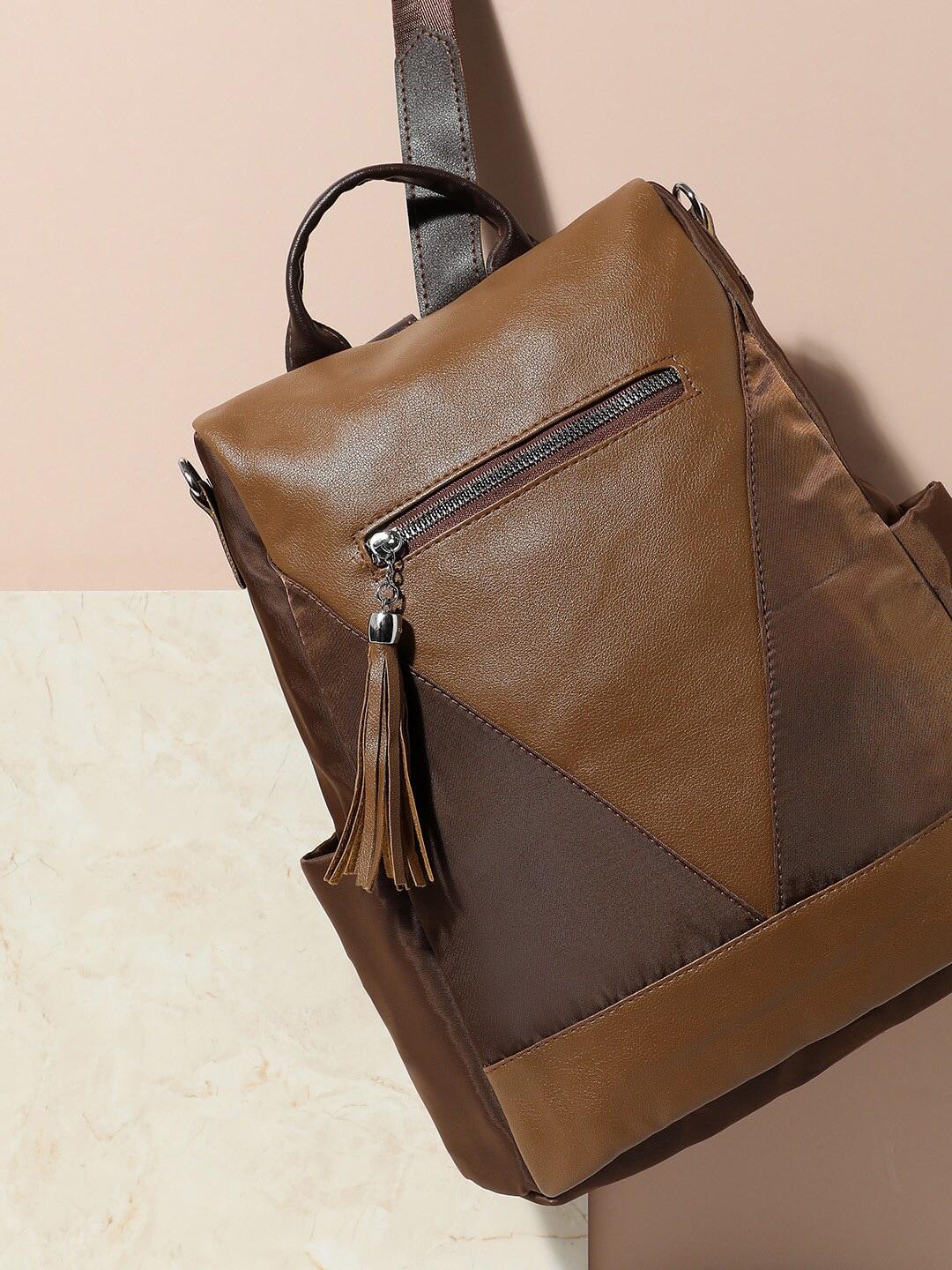 haute-sauce-by-campus-sutra-women-brown-colourblocked-backpack