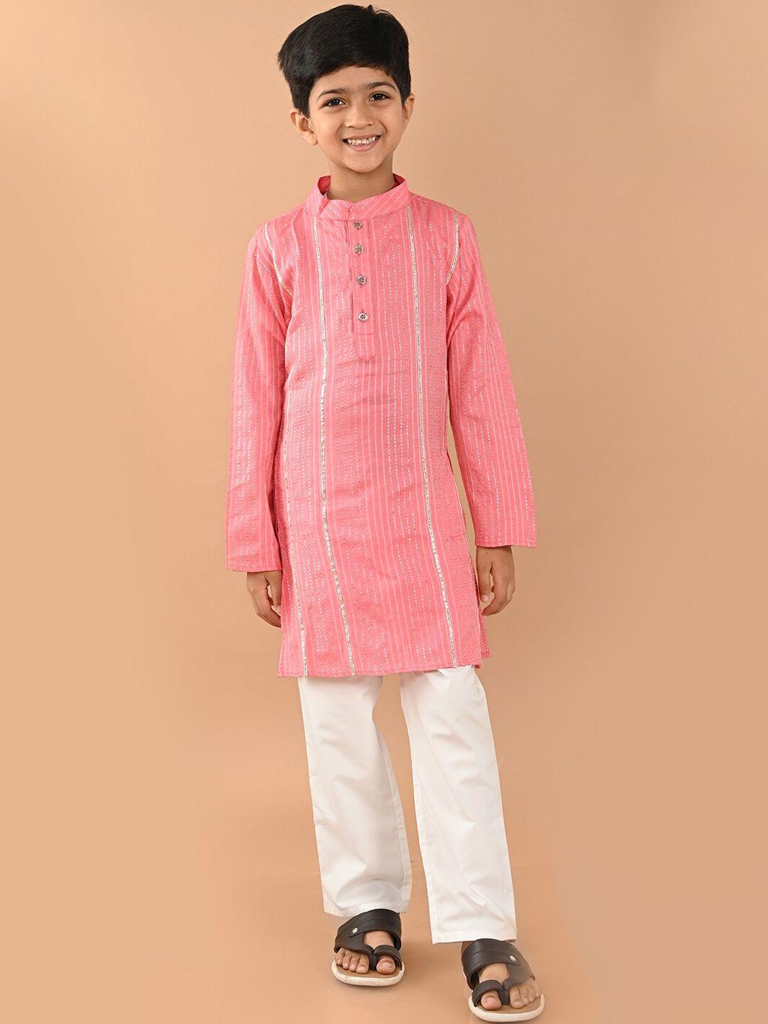 LilPicks Boys Striped Woven Design Mandarin Collar Regular Kurta with Pyjamas
