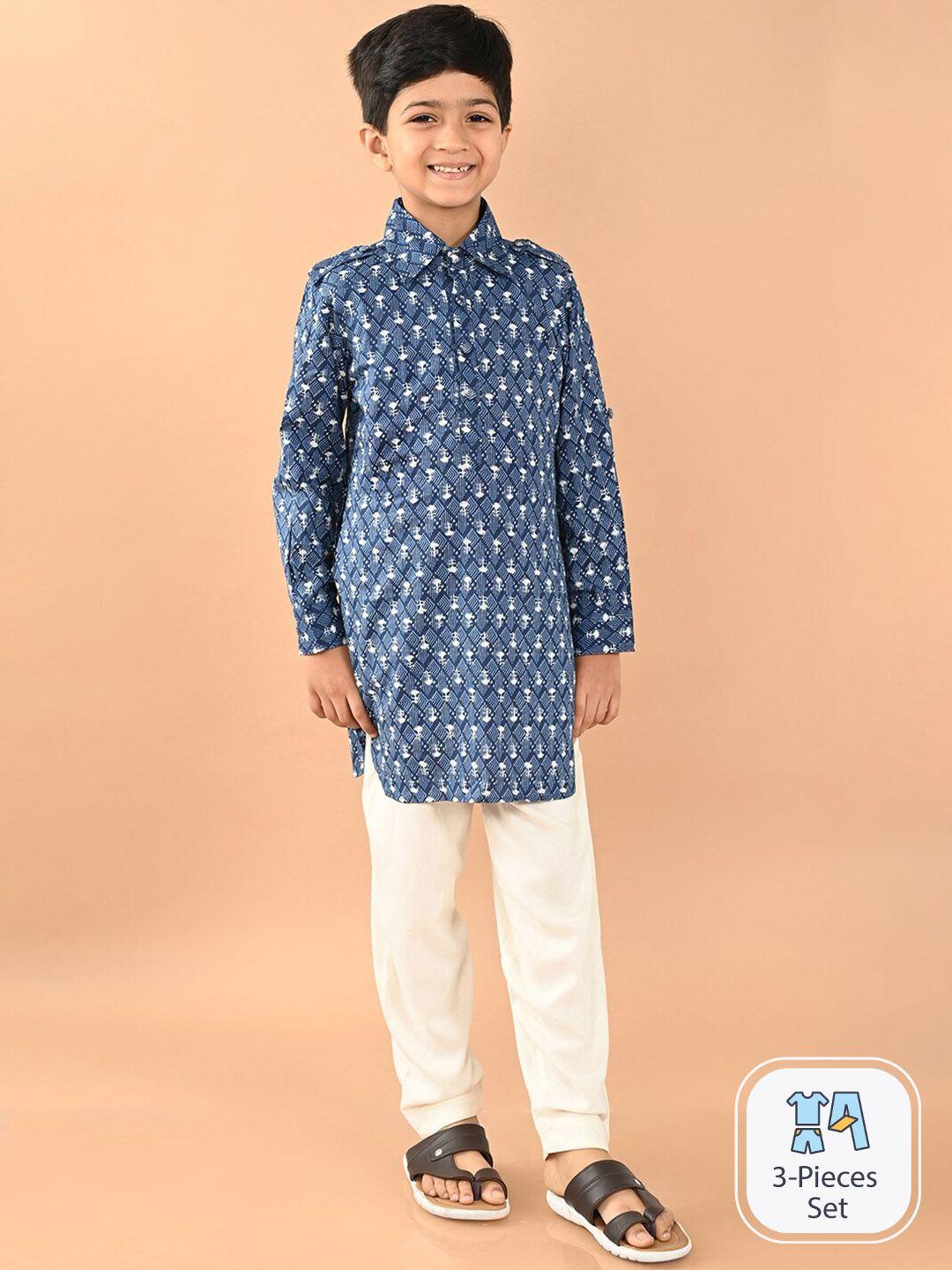 LilPicks Boys Ethnic Motifs Printed Pure Cotton Pathani Kurta With Pyjamas