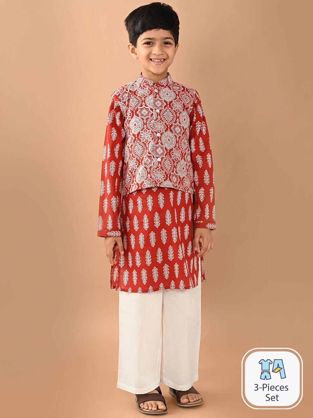 LilPicks Boys Ethnic Motifs Printed Pure Cotton Kurta With Pyjamas