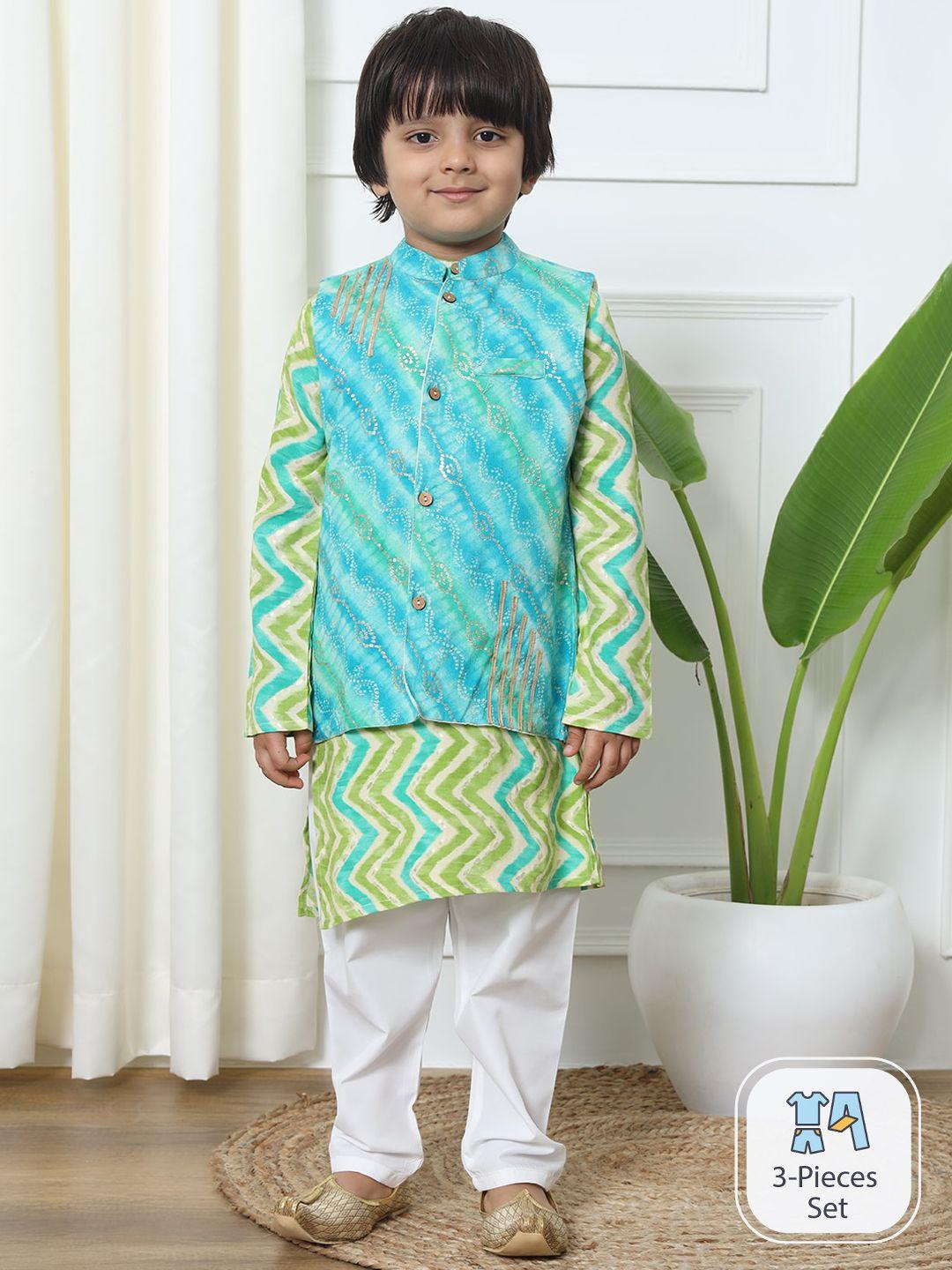 Readiprint Fashions Boys Bandhani Printed Gotta Patti Kurta & Pyjamas With Nehru jacket