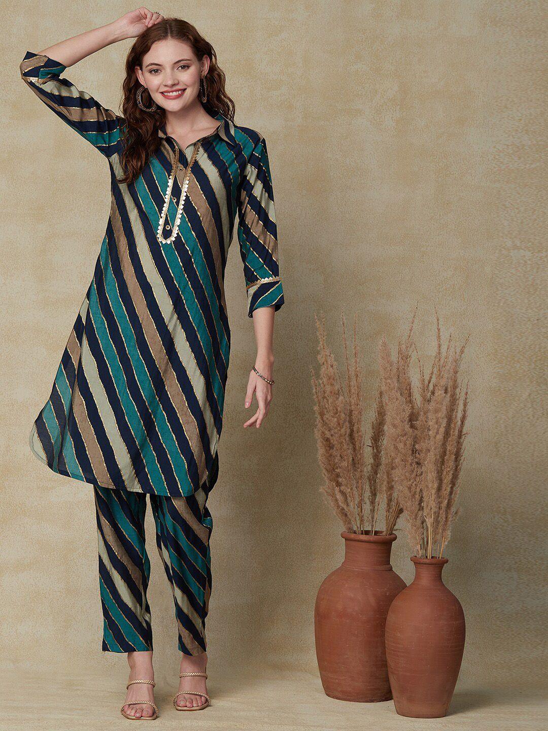 FASHOR Striped Straight Kurta with Trousers