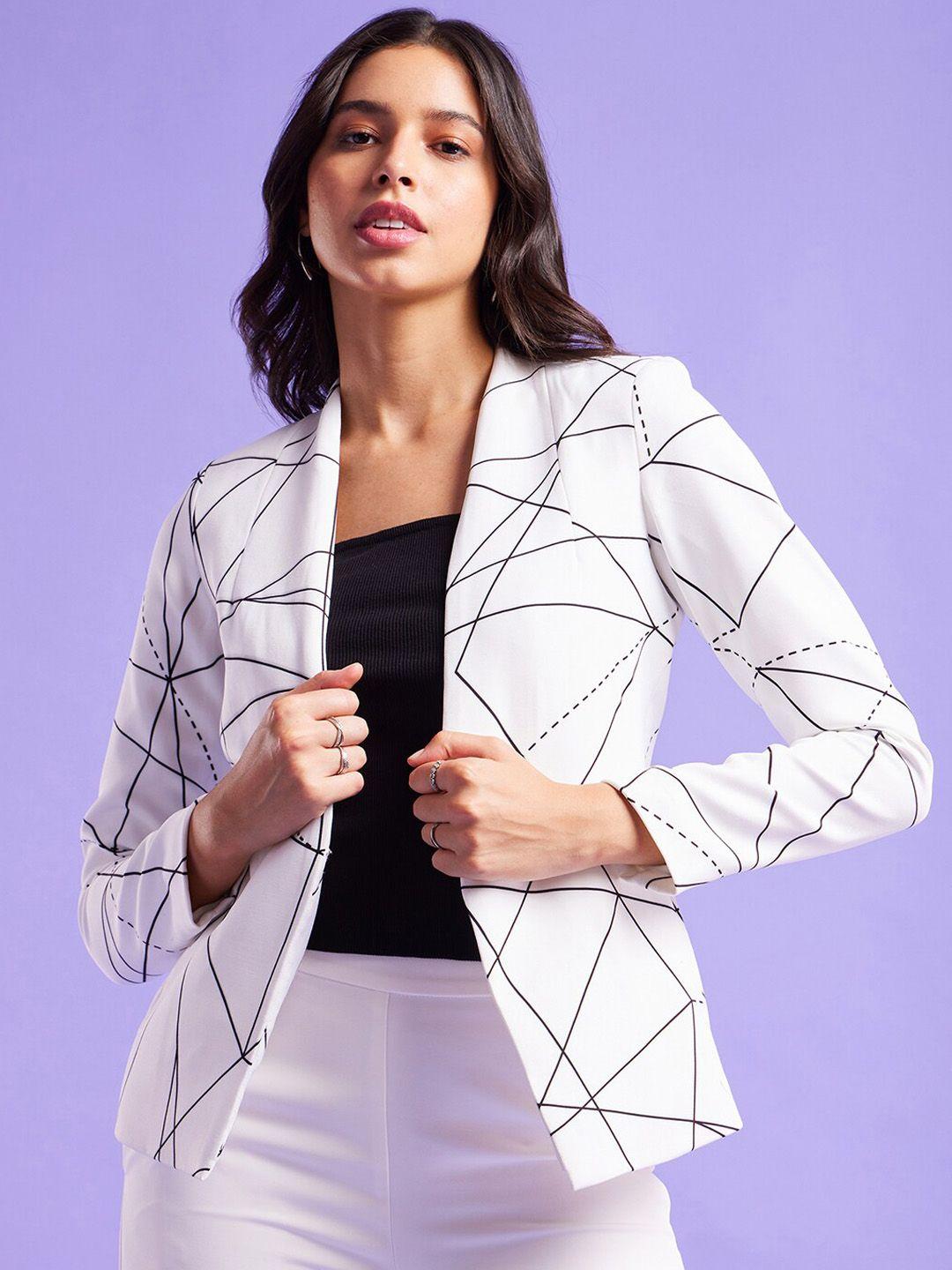 FableStreet Printed Front Open Shawl-Neck Blazers