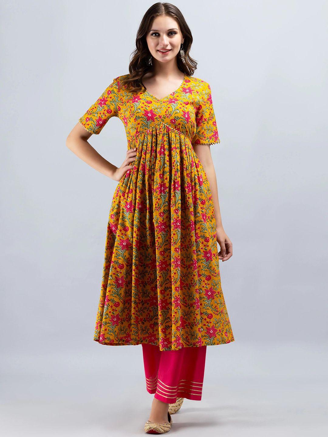 sak-jaipur-floral-printed-v-neck-empire-pure-cotton-gotta-patti-kurta-with-palazzos