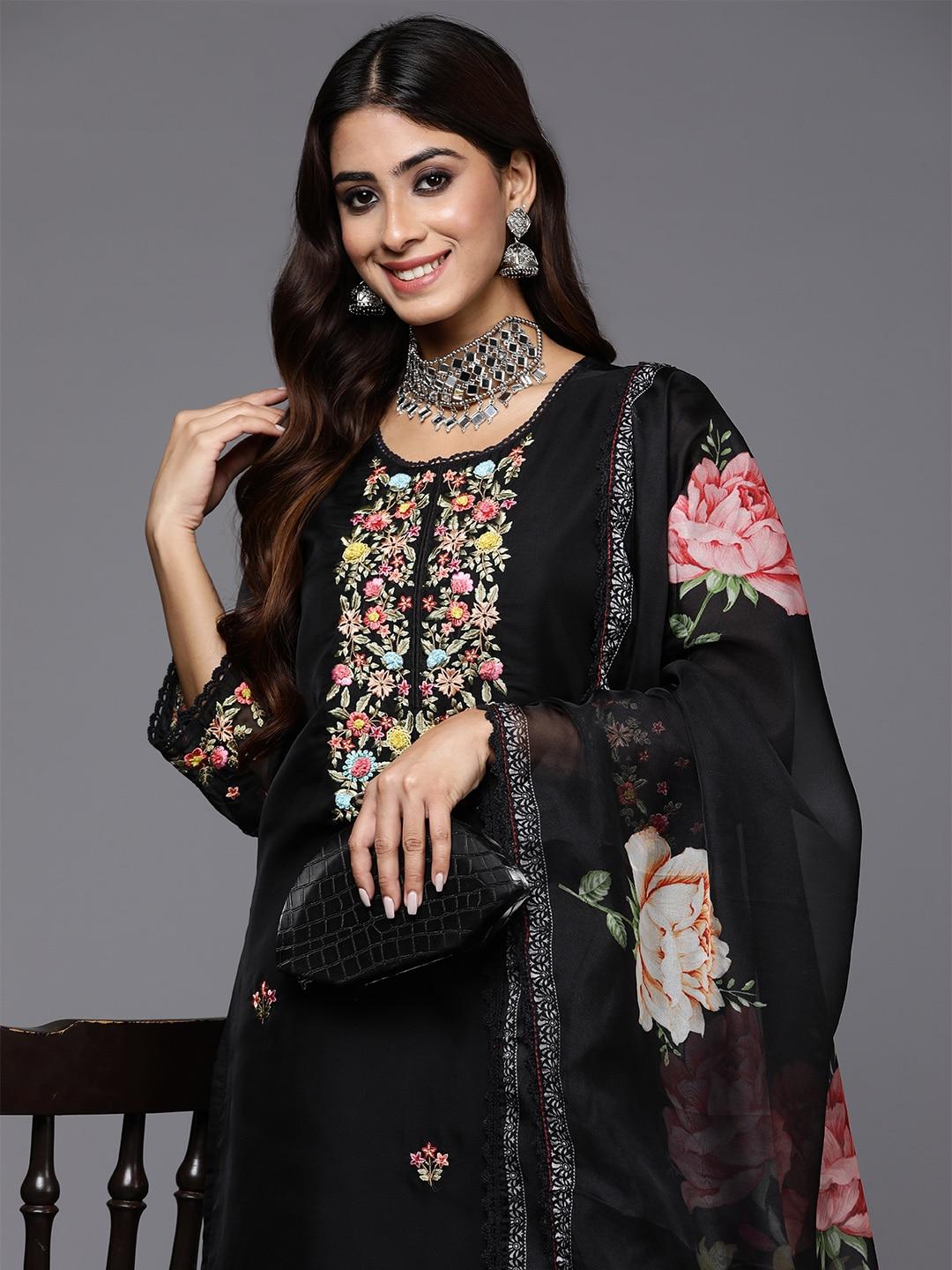 indo-era-women-floral-embroidered-regular-kurta-with-trousers-&-dupatta