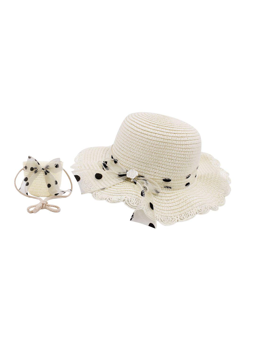JENNA Girls Polka Dot Self Design Bow Sun Hat & Sling Bag