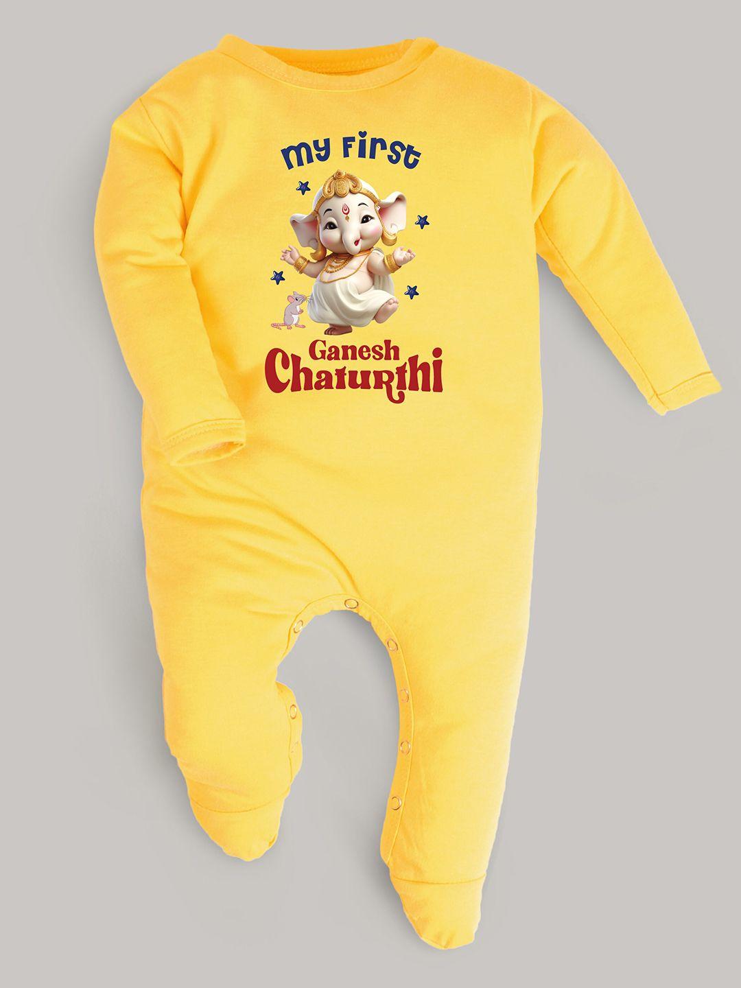 FFLIRTYGO Infants Ganesh Chaturthi Printed Cotton Sleepsuit