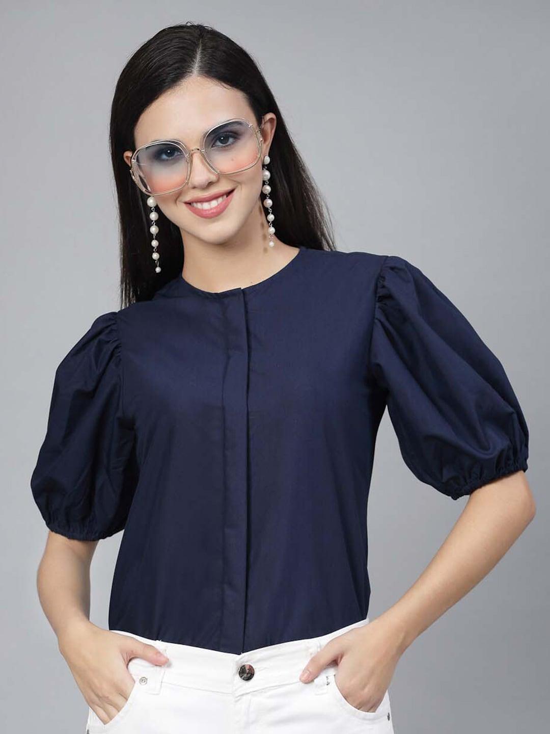 Style Quotient Smart Fit Collarless Puff Sleeves Shirt