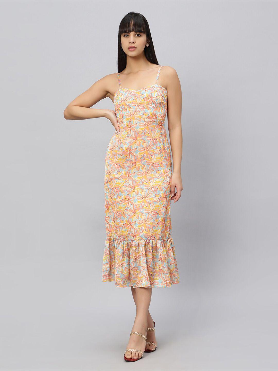 oui-floral-printed-satin-sheath-midi-dress