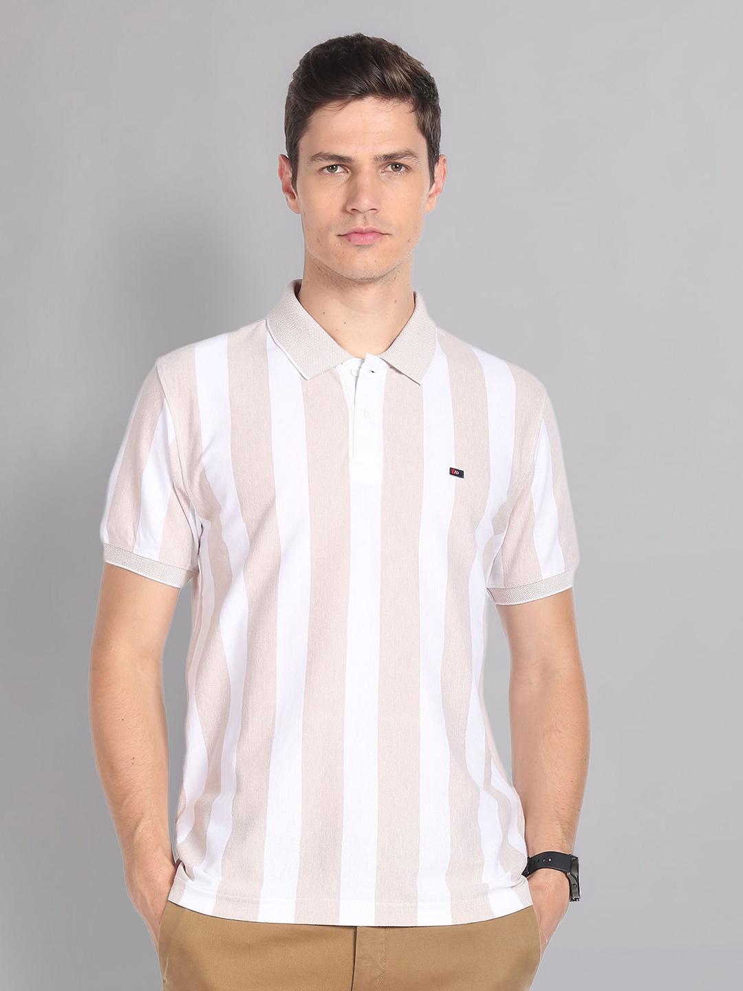 AD By Arvind Striped Moistex Finish Polo Collar Pure Cotton Slim Fit T-shirt