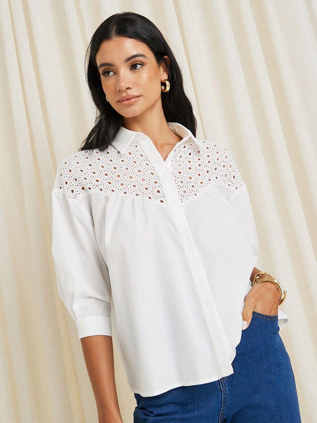 Styli Extended Sleeves Spread Collar Casual Shirt