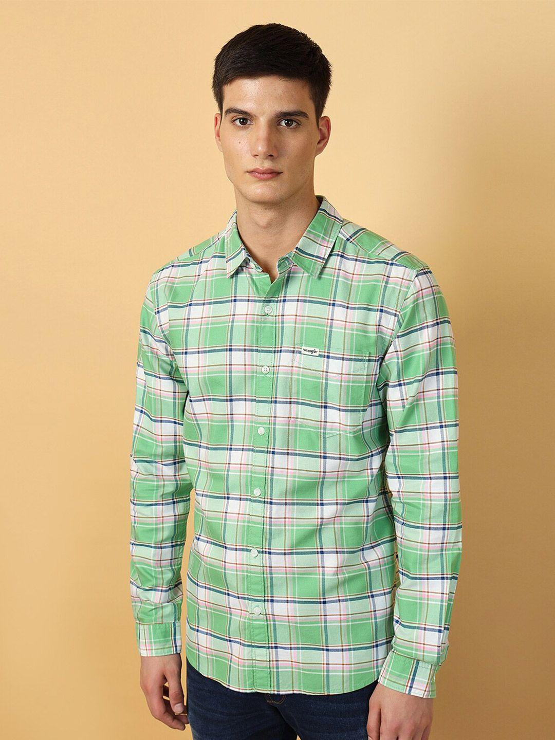 wrangler-spread-collar-tartan-checked-regular-fit-cotton-casual-shirt