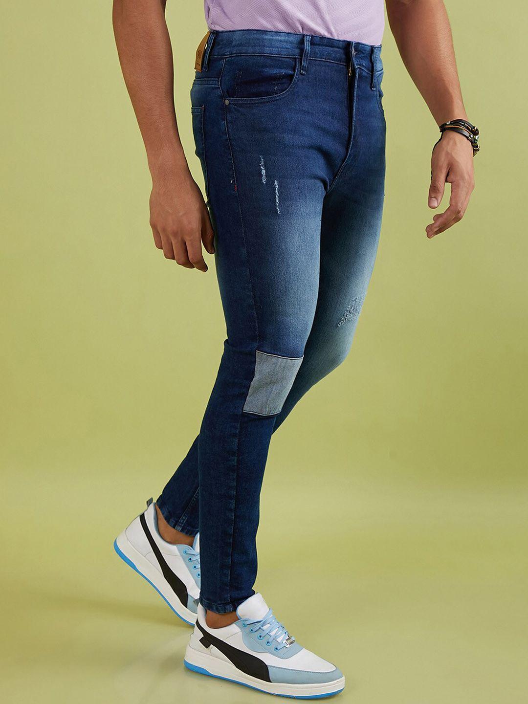 Campus Sutra Men Blue Smart Slim Fit Low Distress Light Fade Cotton Jeans