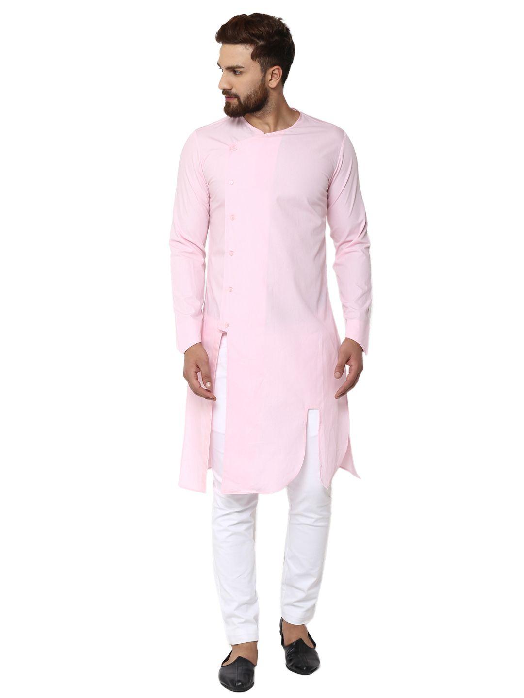 see-designs-men-pink-&-white-solid-kurta-with-pyjamas