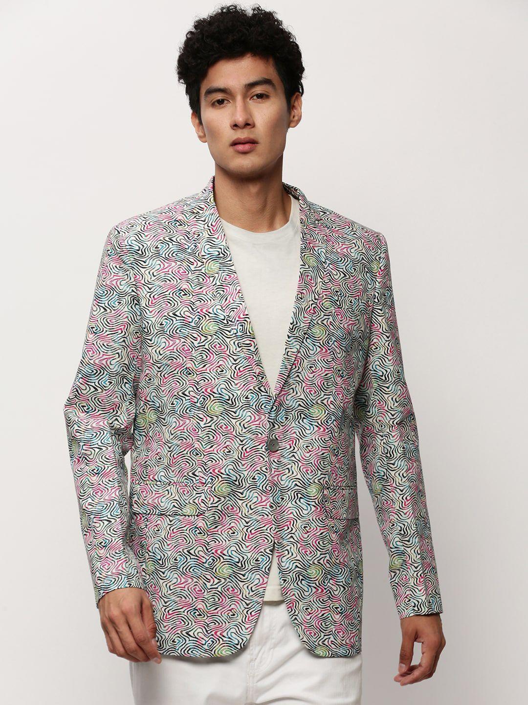 SHOWOFF Abstract Printed Slim-Fit Single-Breasted Cotton Blazer