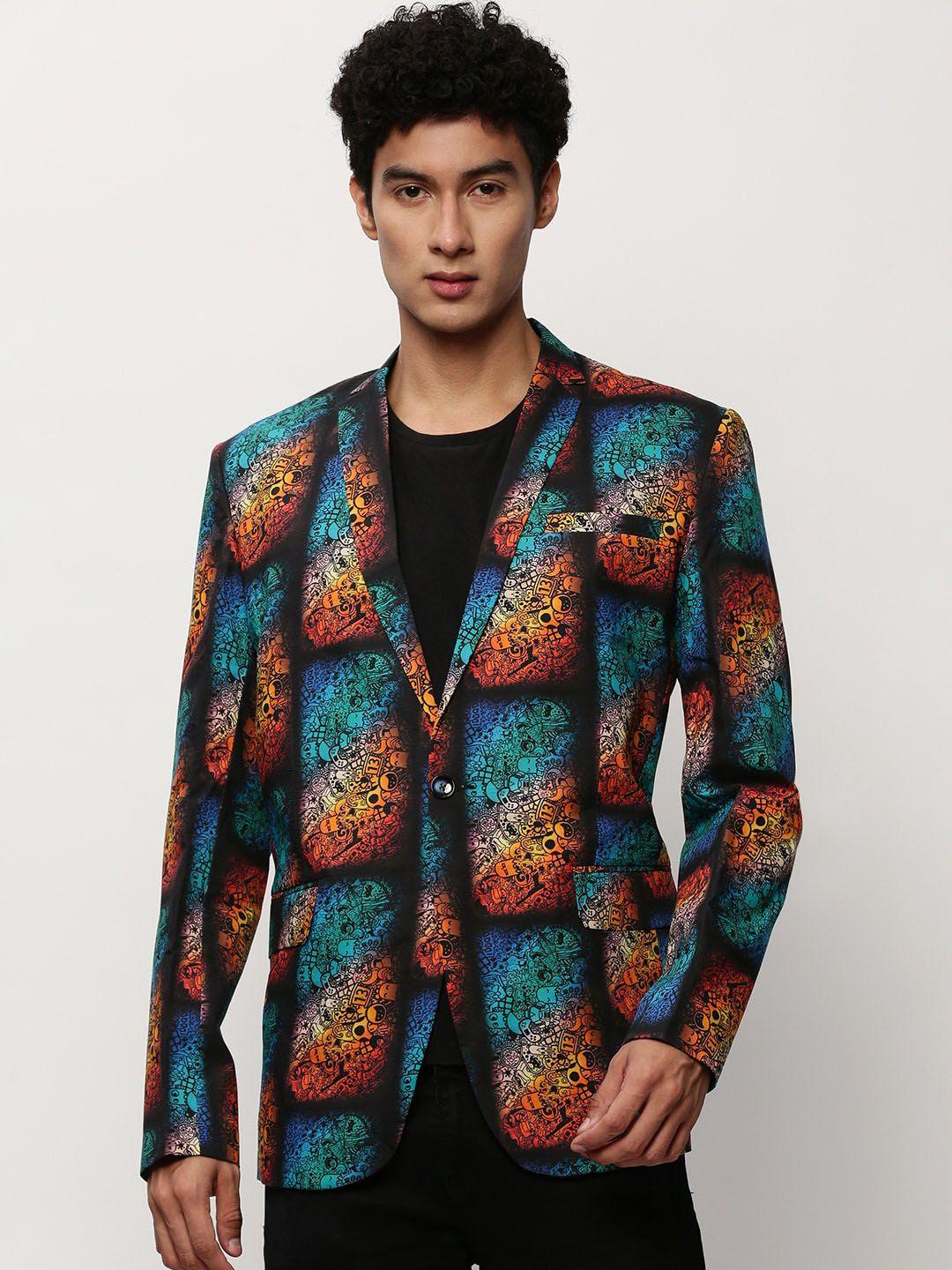 SHOWOFF Graphic Printed Slim Fit Single-Breasted Cotton Blazer