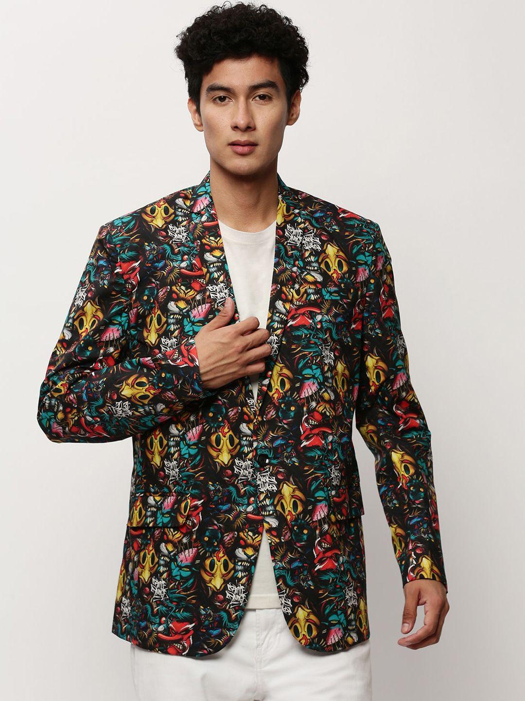 SHOWOFF Graphic Printed Slim-Fit Single Breasted Cotton Blazer