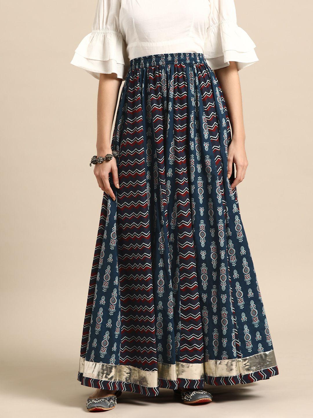 Anayna Women Printed A-Line Flared Cotton Maxi Skirt