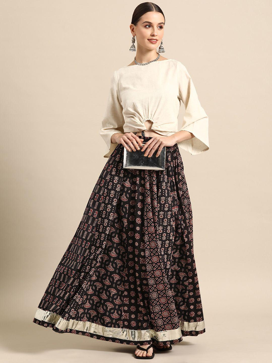 Anayna Women Printed A-Line Flared Cotton Maxi Skirt