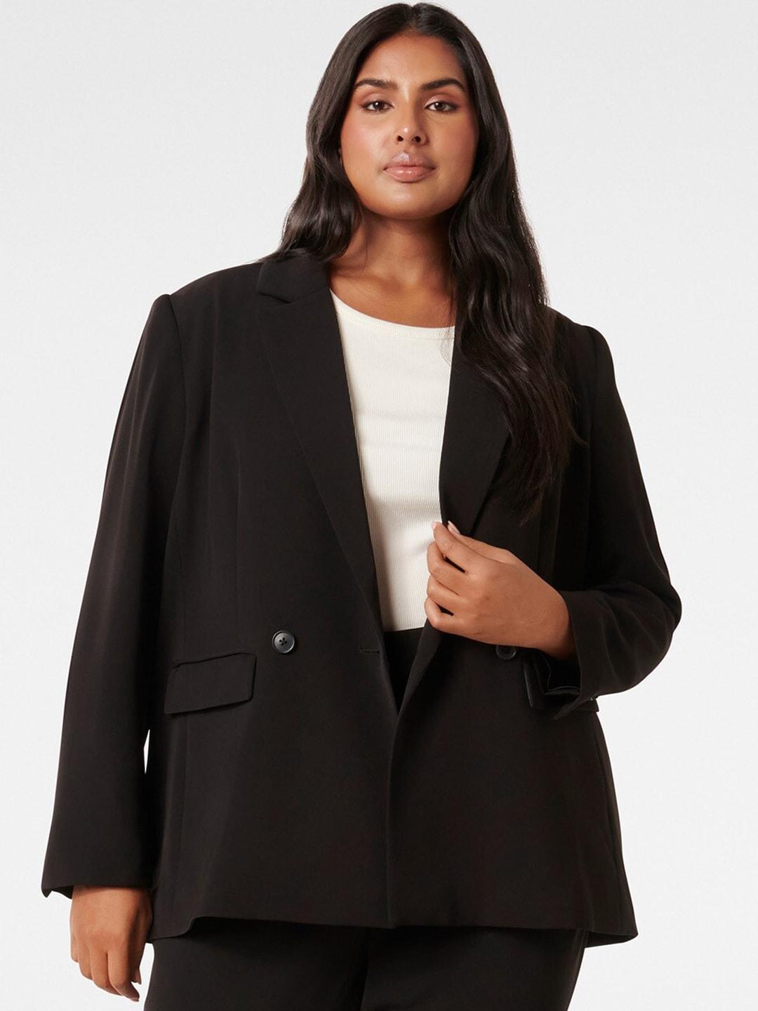 Forever New Plus Size Notched Lapel Double-Breasted Tailored-Fit Formal Blazers