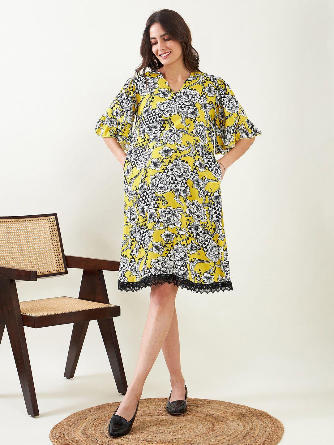 the-kaftan-company-floral-print-flared-sleeve-maternity-a-line-dress