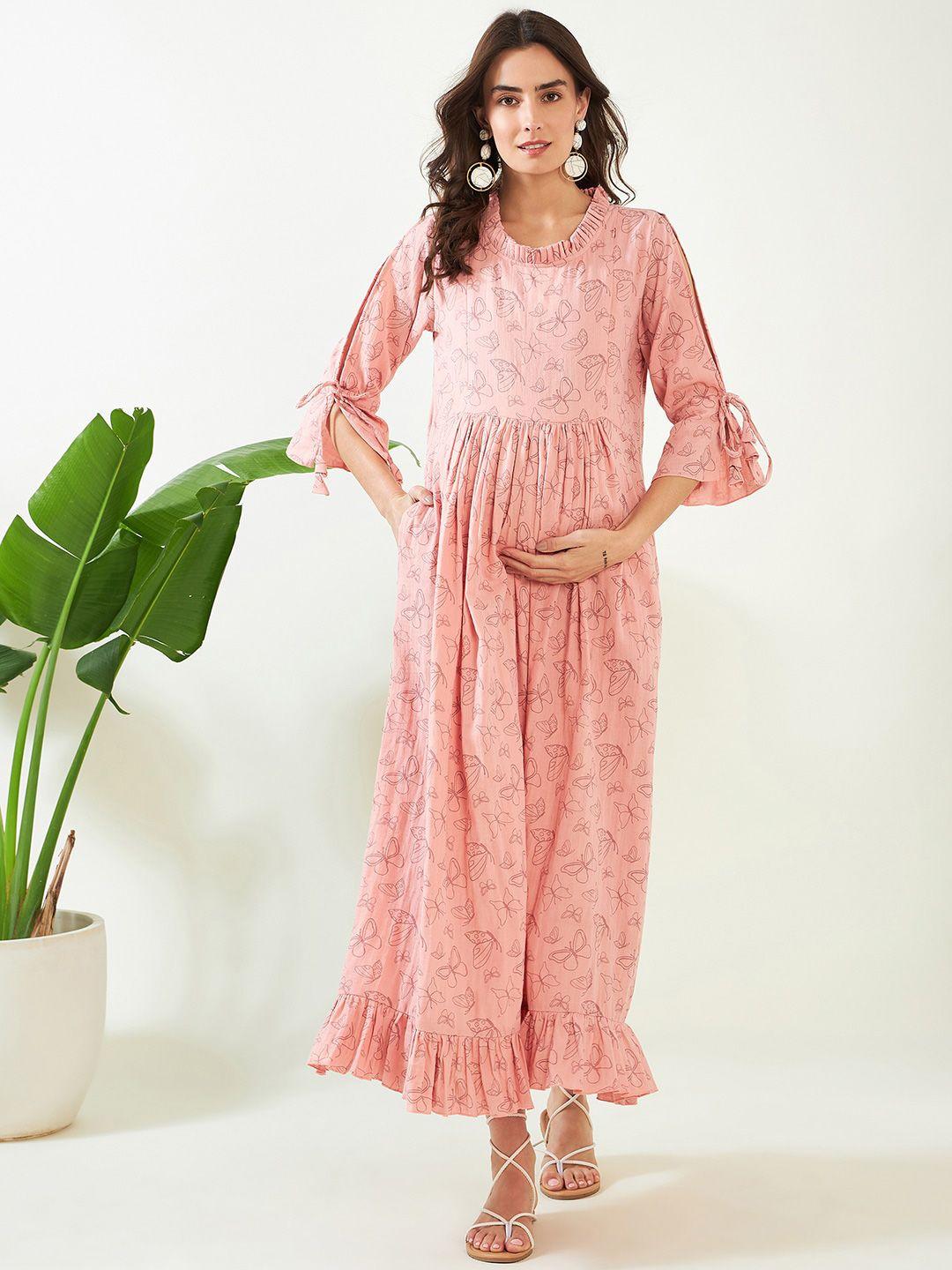 The Kaftan Company Graphic Printed Cotton Bell Sleeves Maternity Maxi Dress