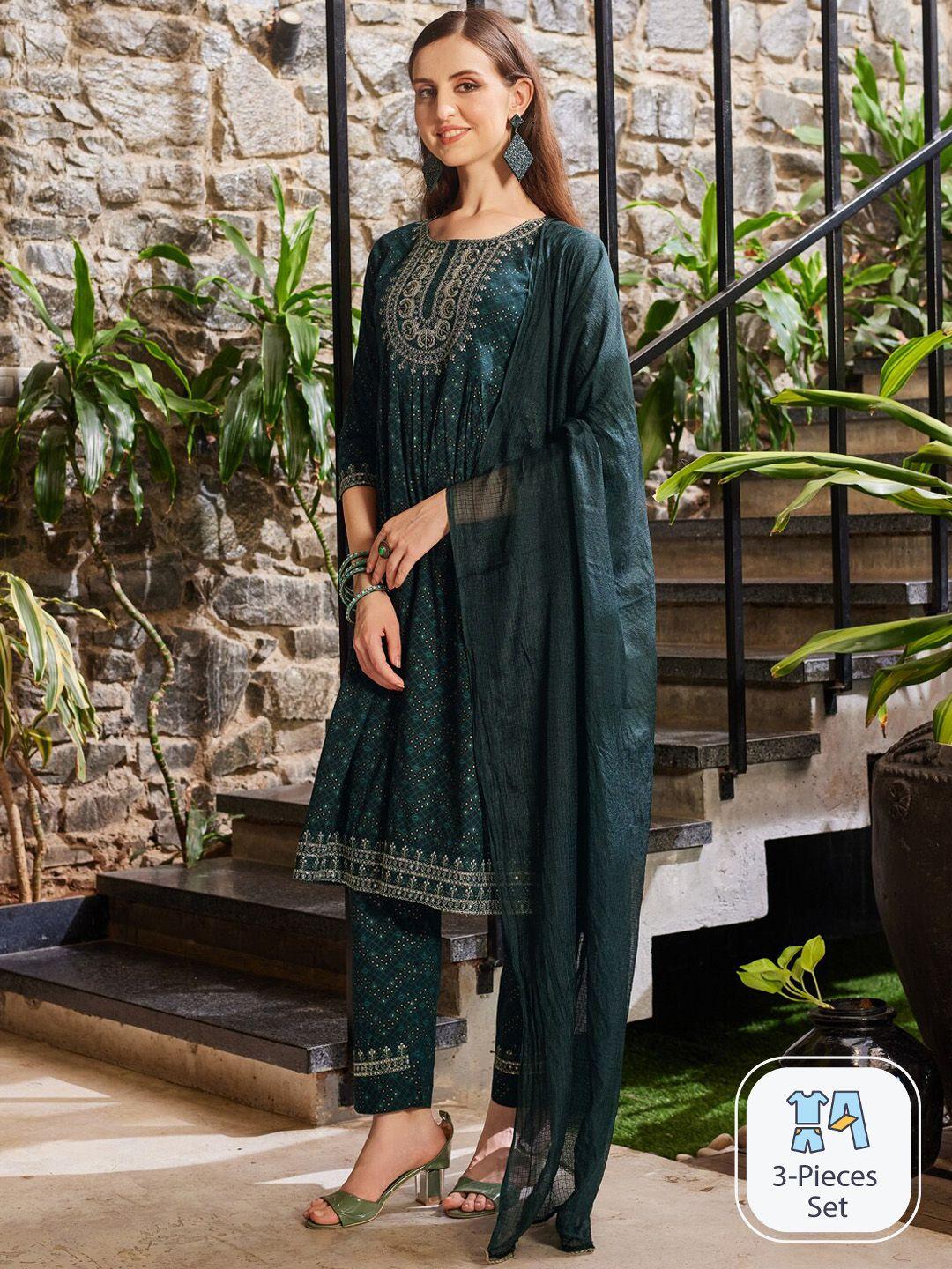Berrylicious Ethnic Motifs Embroidered Regular Sequinned Kurta With Trousers & Dupatta