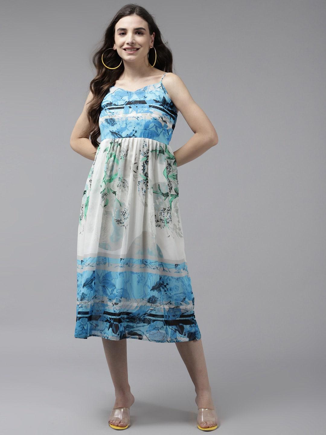 Aarika Abstract Printed Pleated Detailed Fit & Flare Midi Dress