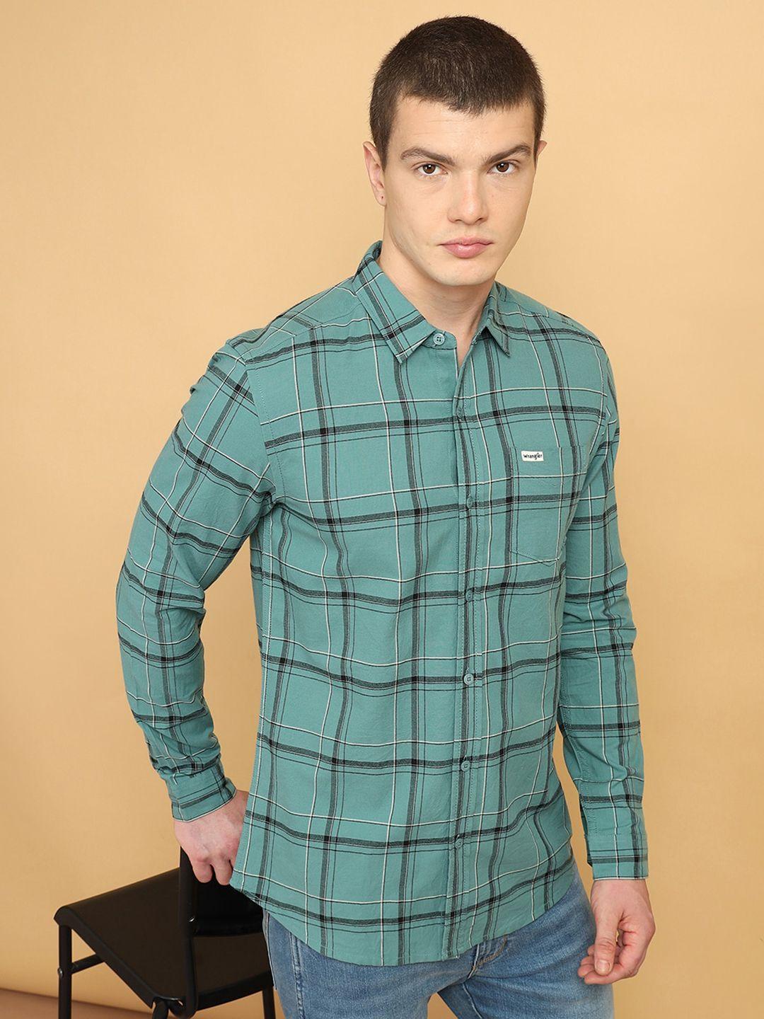 wrangler-checked-spread-collar-regular-fit-cotton-casual-shirt