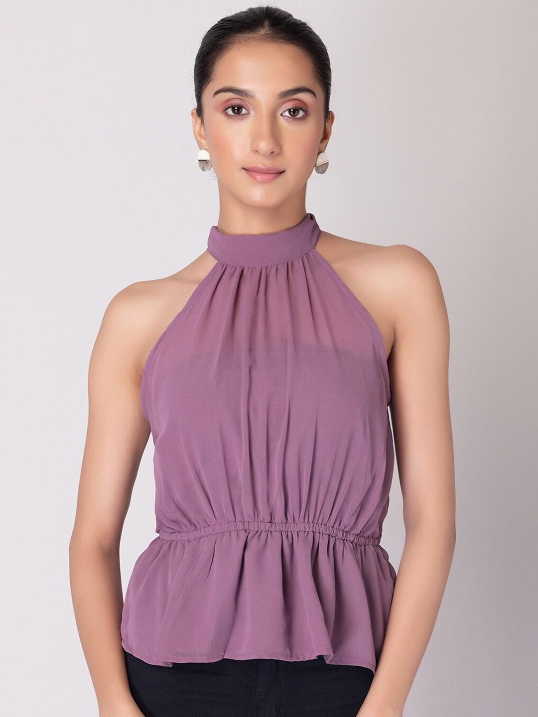 faballey-high-neck-georgette-cinched-waist-top
