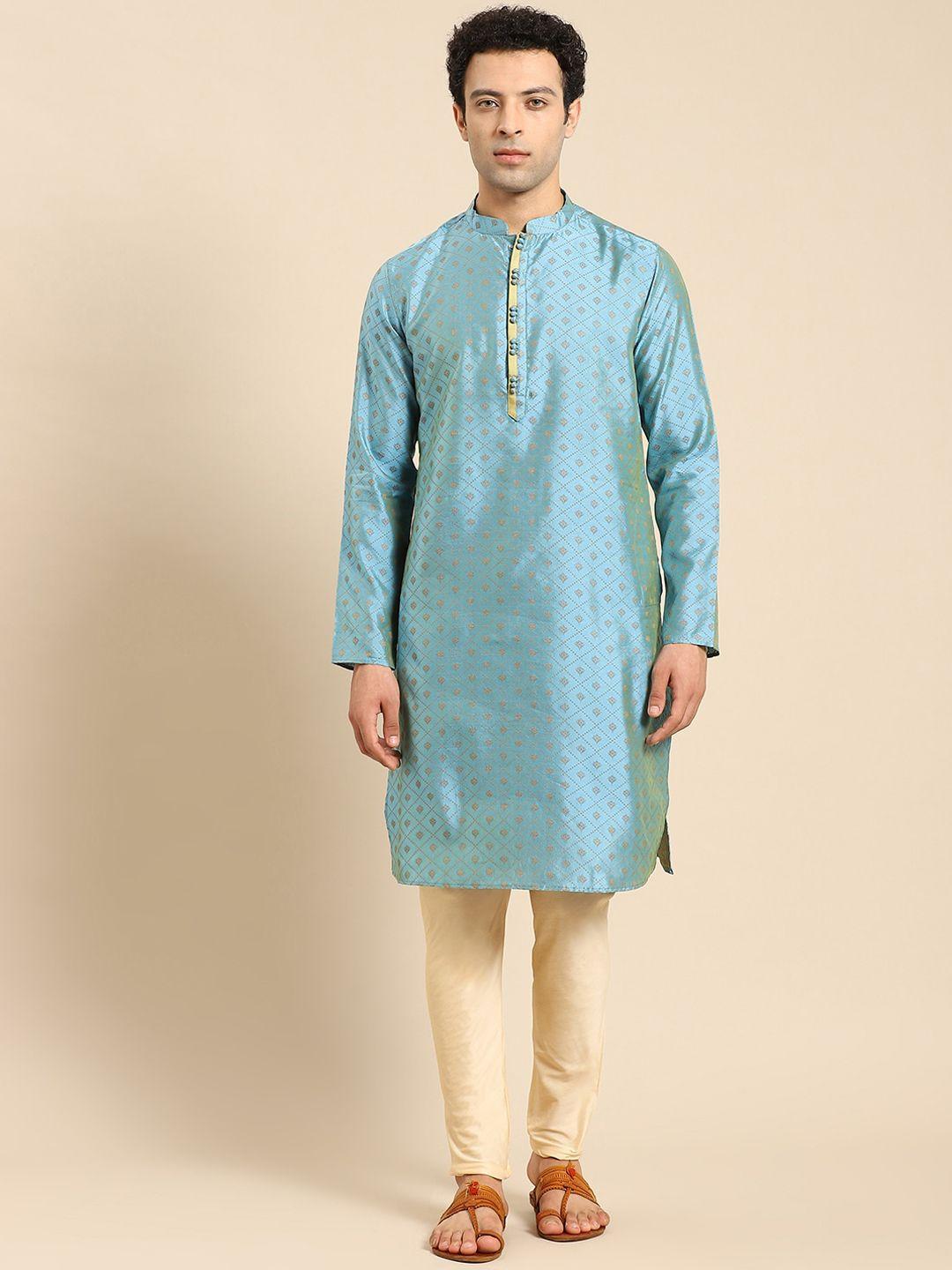 anouk-ethnic-motifs-woven-design-mandarin-collar-long-sleeves-jacquard-kurta