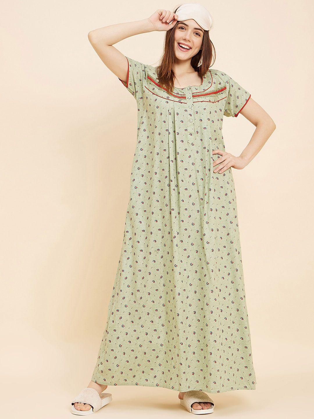 sweet-dreams-green-printed-cotton-maxi-nightdress