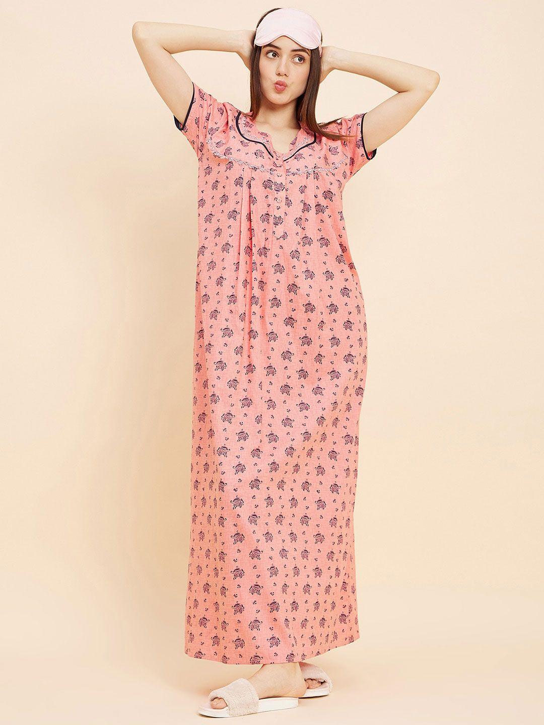 sweet-dreams-peach-coloured-floral-printed-pure-cotton-maxi-nightdress