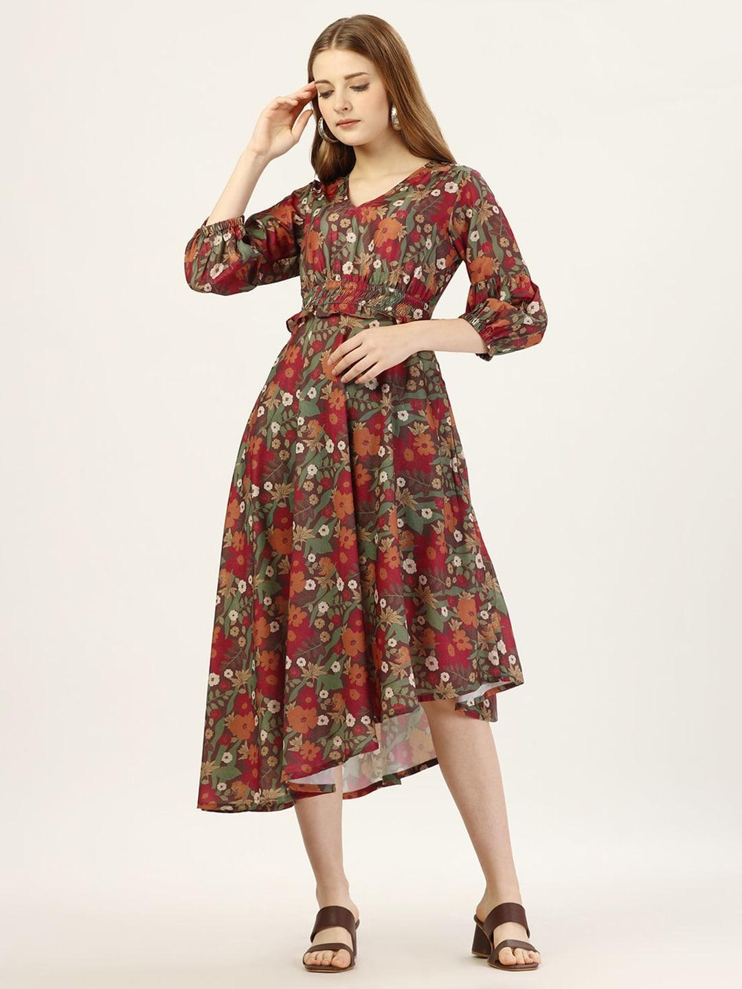 sew-you-soon-floral-printed-puff-sleeves-fit-&-flare-midi-dress