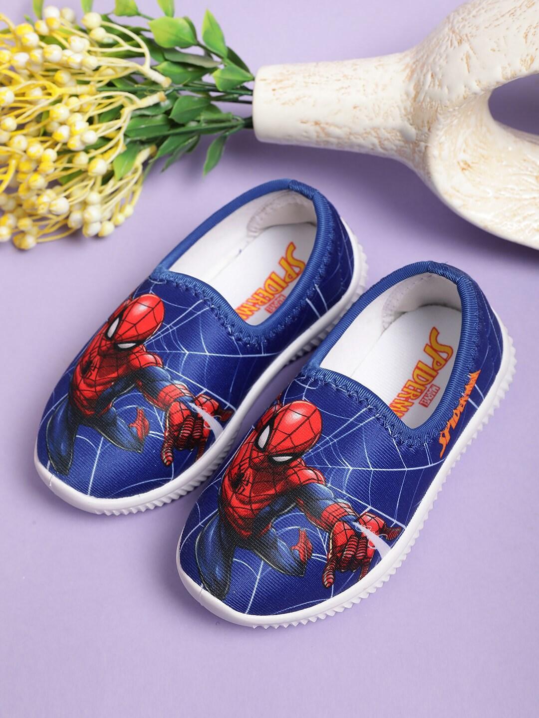 Kids Ville Boys Spiderman Printed Textile Contrast Sole Slip-On Sneakers
