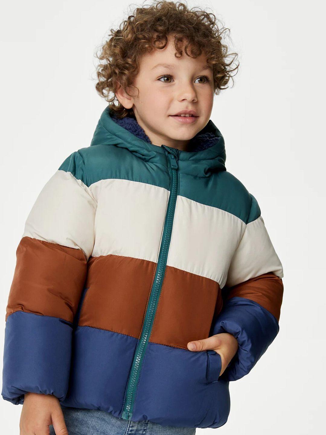 Marks & Spencer Boys Colourblocked Hooded Lightweight Puffer Jacket