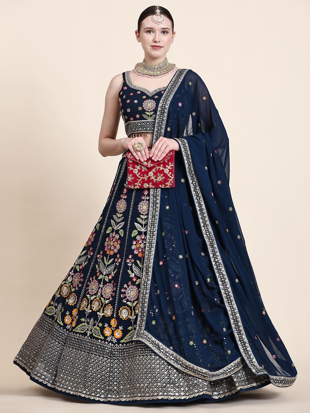 FABPIXEL Floral Embroidered Sequinned Semi-Stitched Georgette Lehenga Choli With Dupatta