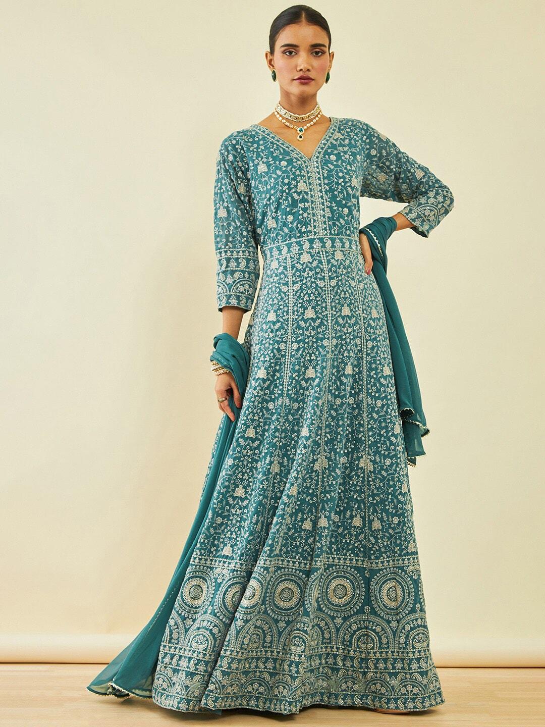 soch-ethnic-motifs-embroidered-georgette-maxi-ethnic-dress-with-dupatta